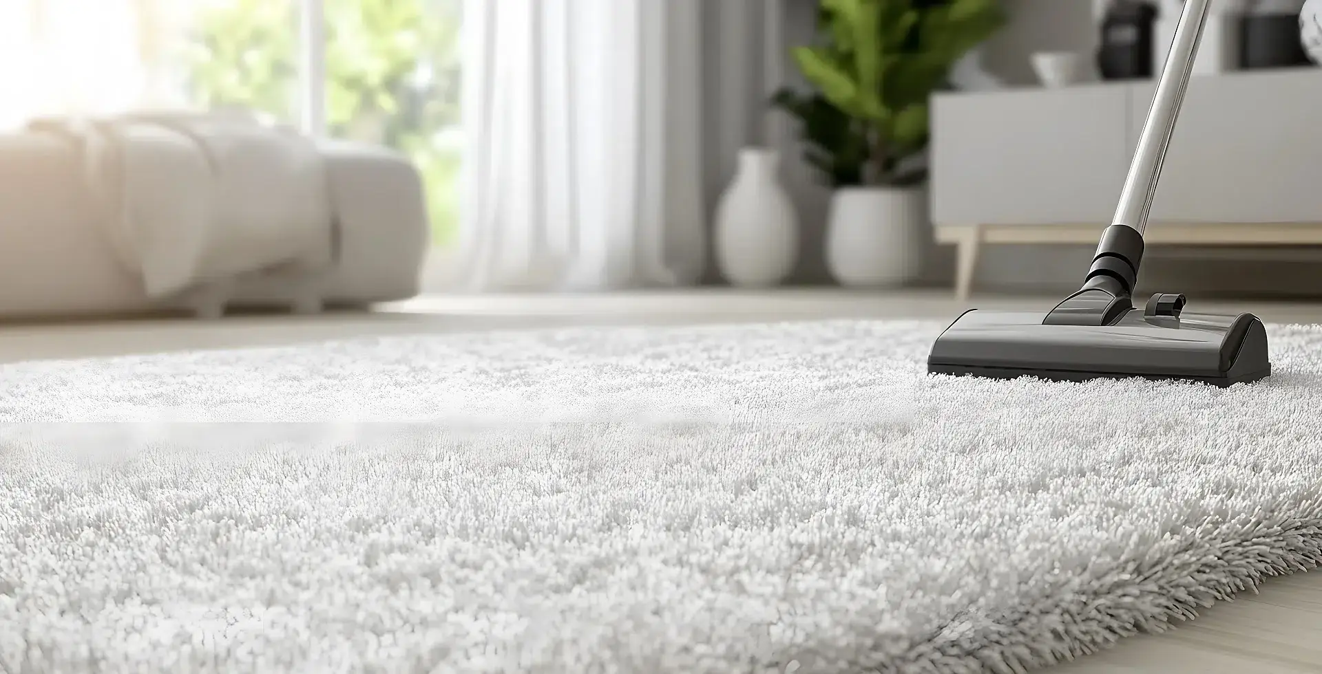 Aspiration d'un tapis dans un salon lumineux en Alsace