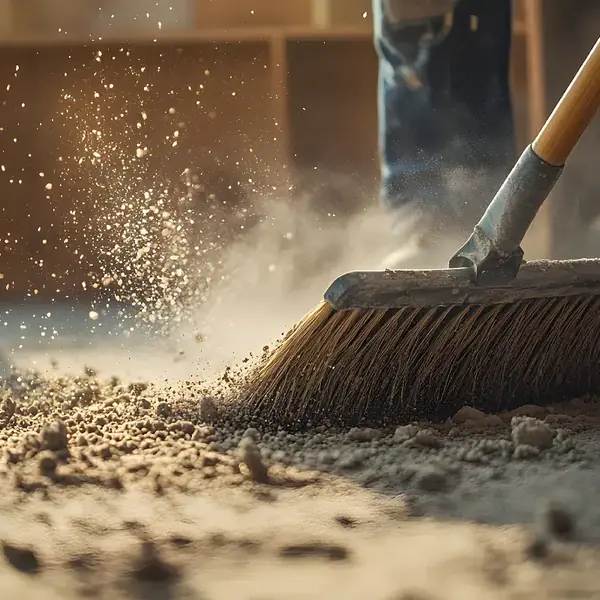Balayage des poussières de chantier sur un parquet