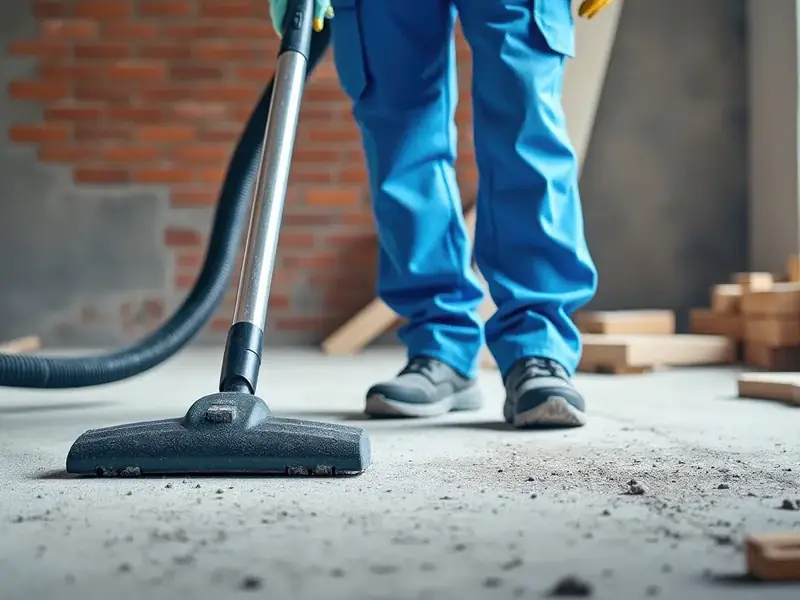 Aspiration des poussières et gravats lors d'un nettoyage après chantier