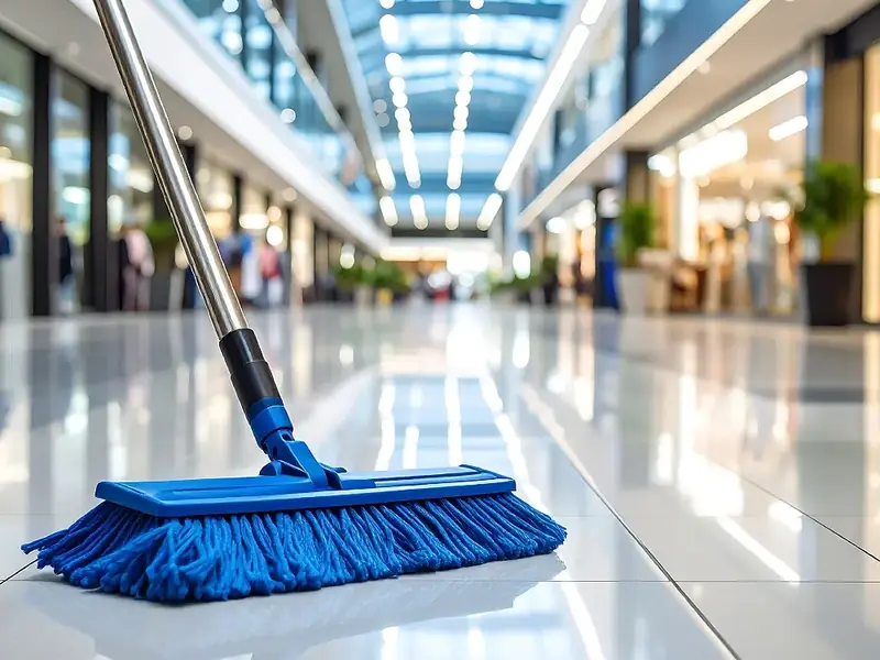 Lavage du sol d'une galerie commerciale, nettoyage de locaux professionnels